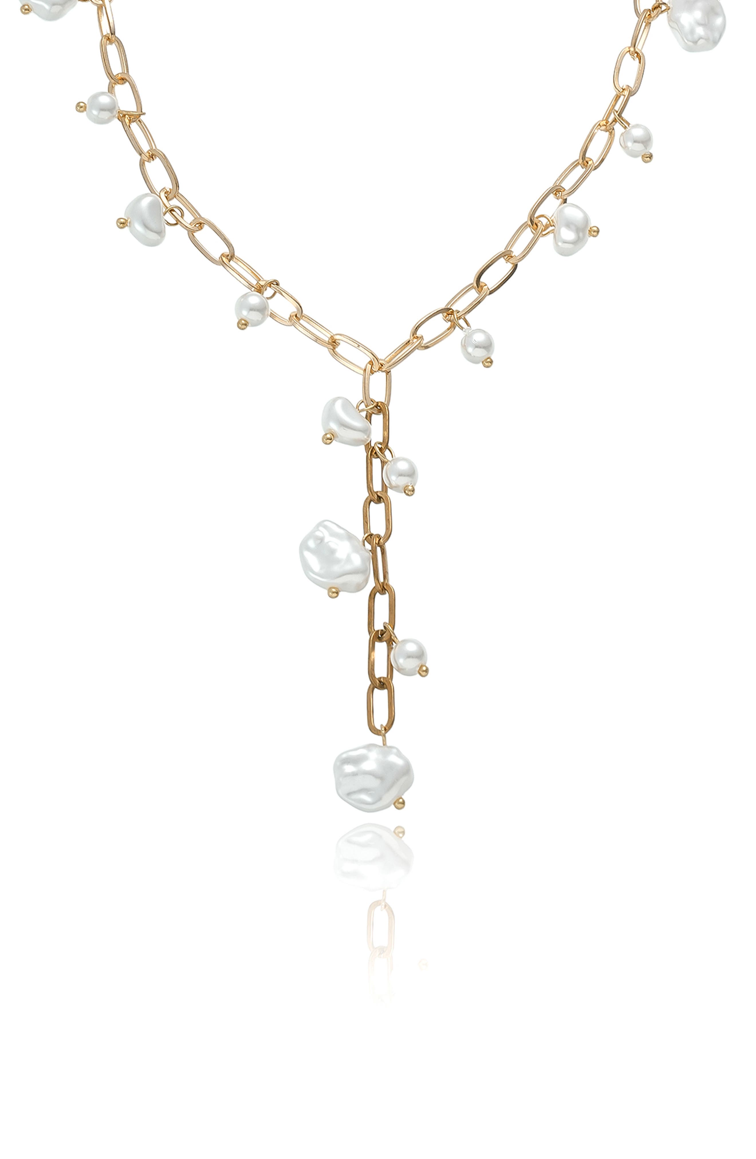 Ettika Faux Pearl Shaker Lariat Necklace