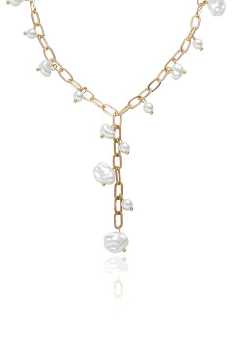 Faux Pearl Shaker Lariat Necklace