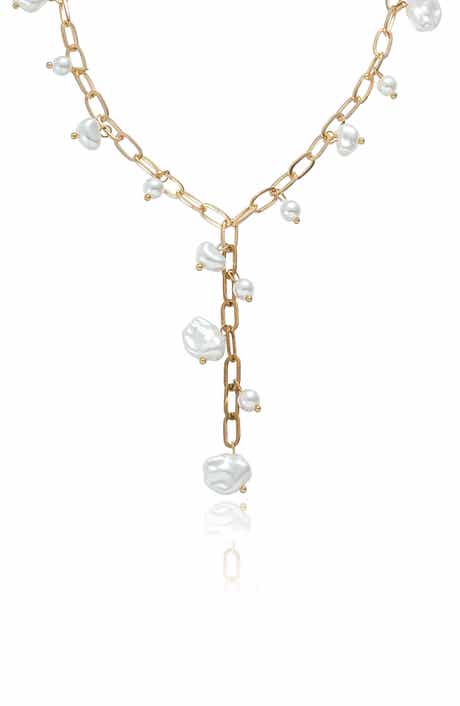 Ettika Faux Pearl Shaker Lariat Necklace