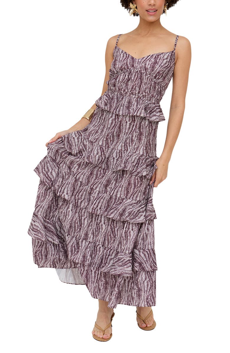 Raffya Tangiers Tiered Line Print Maxi Dress, Main, color, Ercu
