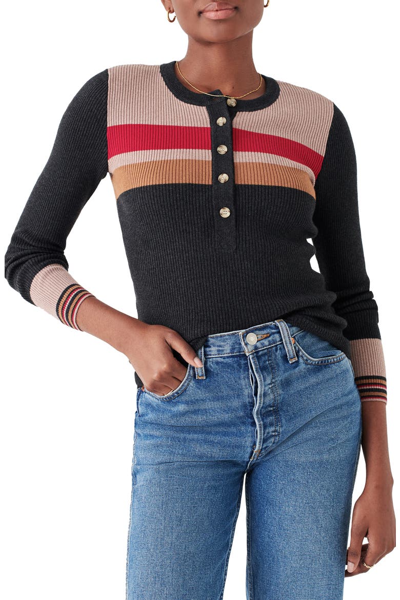 Mikki Organic Cotton & Cashmere Henley Sweater, Main, color, THROWBACK STRIPE