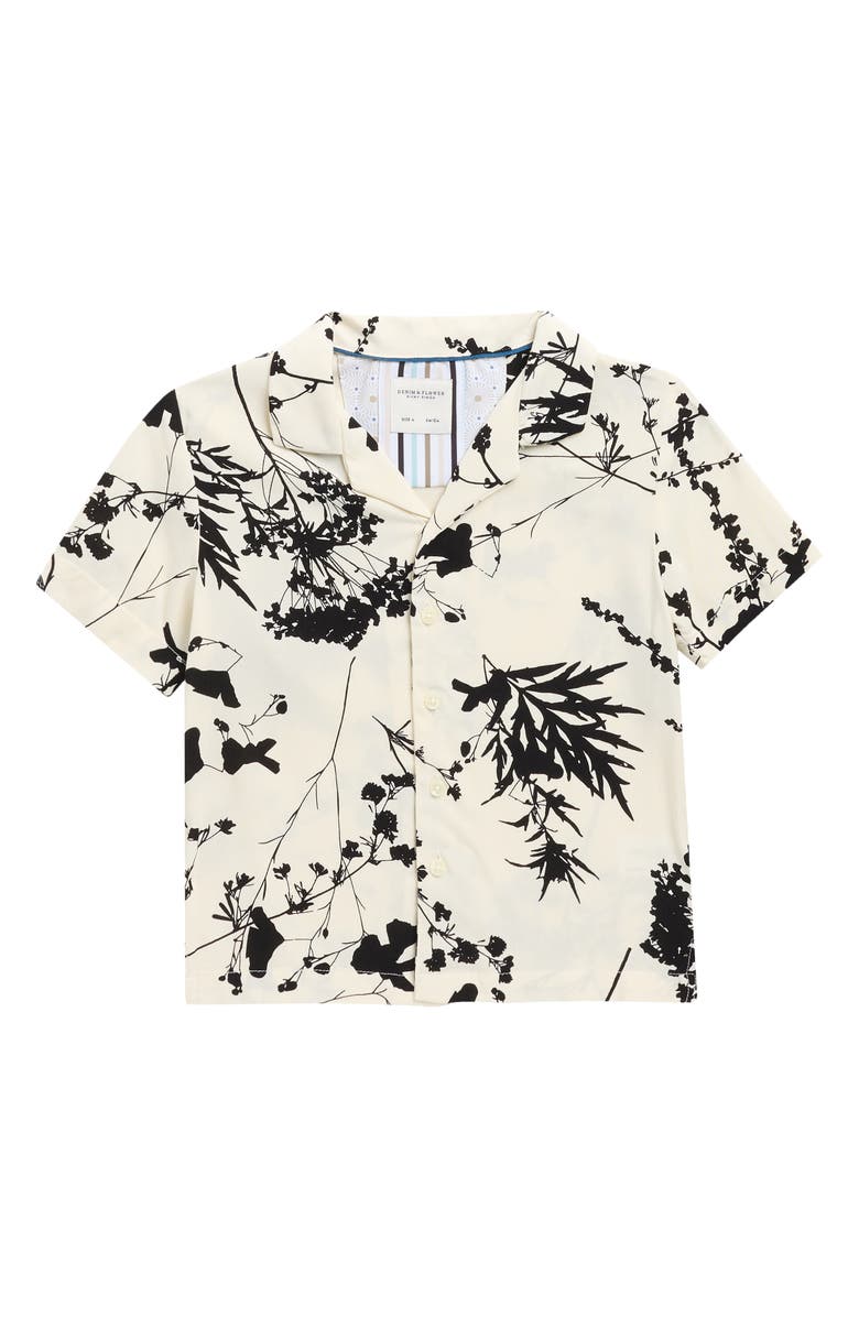 DENIM AND FLOWER Kids' Floral Camp Shirt, Main, color, Off White