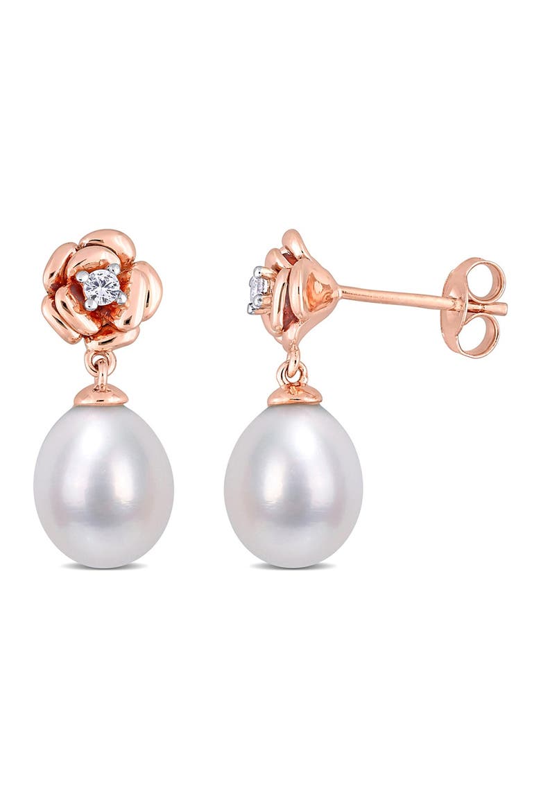 Created White Sapphire & Cultured Freshwater Pearl Earrings, Main, color, WHITE
