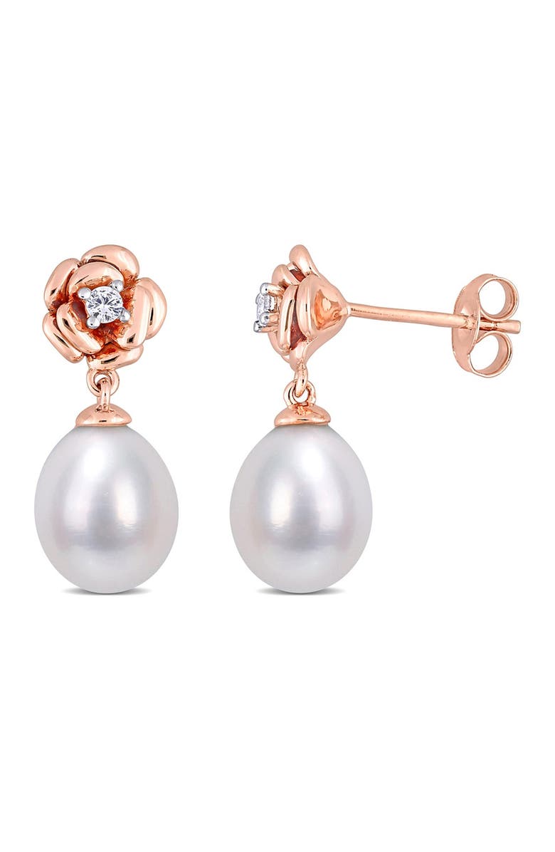 DELMAR Created White Sapphire & Cultured Freshwater Pearl Earrings, Main, color, White