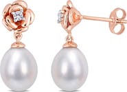 DELMAR Created White Sapphire & Cultured Freshwater Pearl Earrings