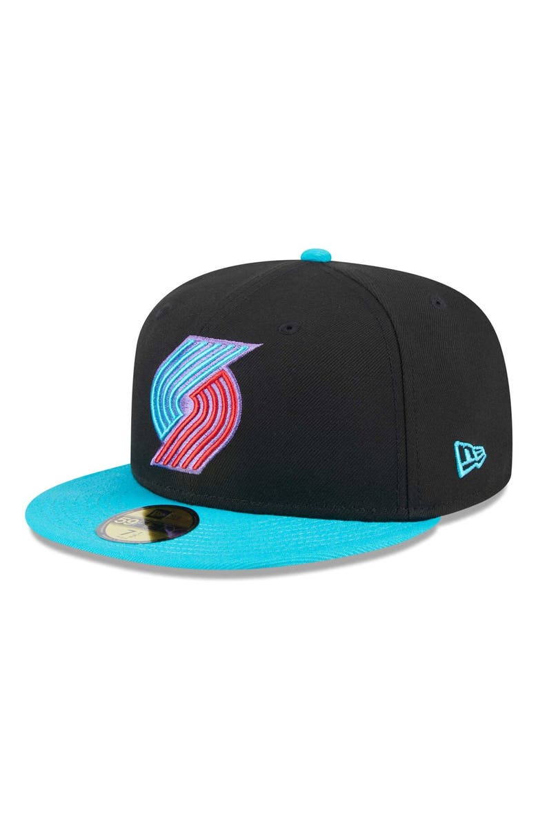 New Era Men's New Era Black/Turquoise Portland Trail Blazers Arcade Scheme 59FIFTY Fitted Hat, Alternate, color, 