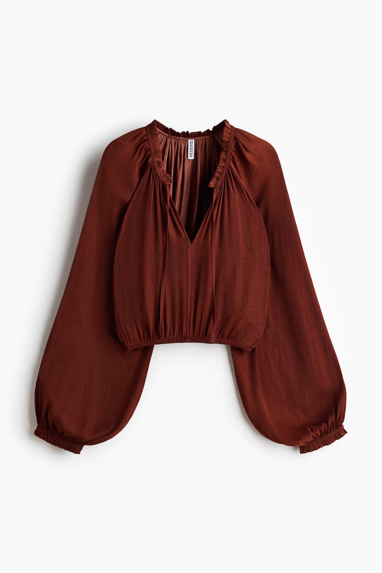 Balloon-sleeved Blouse, Alternate, color, Rust brown