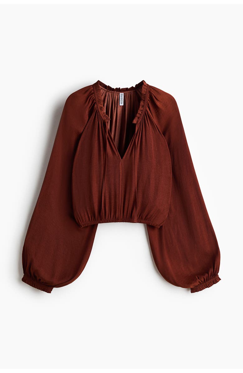 H&M Balloon-sleeved Blouse, Alternate, color, Dark Brown