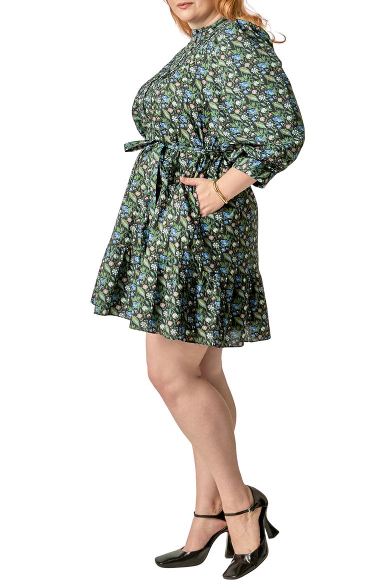 Floral Print Pintuck Smock Minidress, Alternate, color, BLACK MULTI
