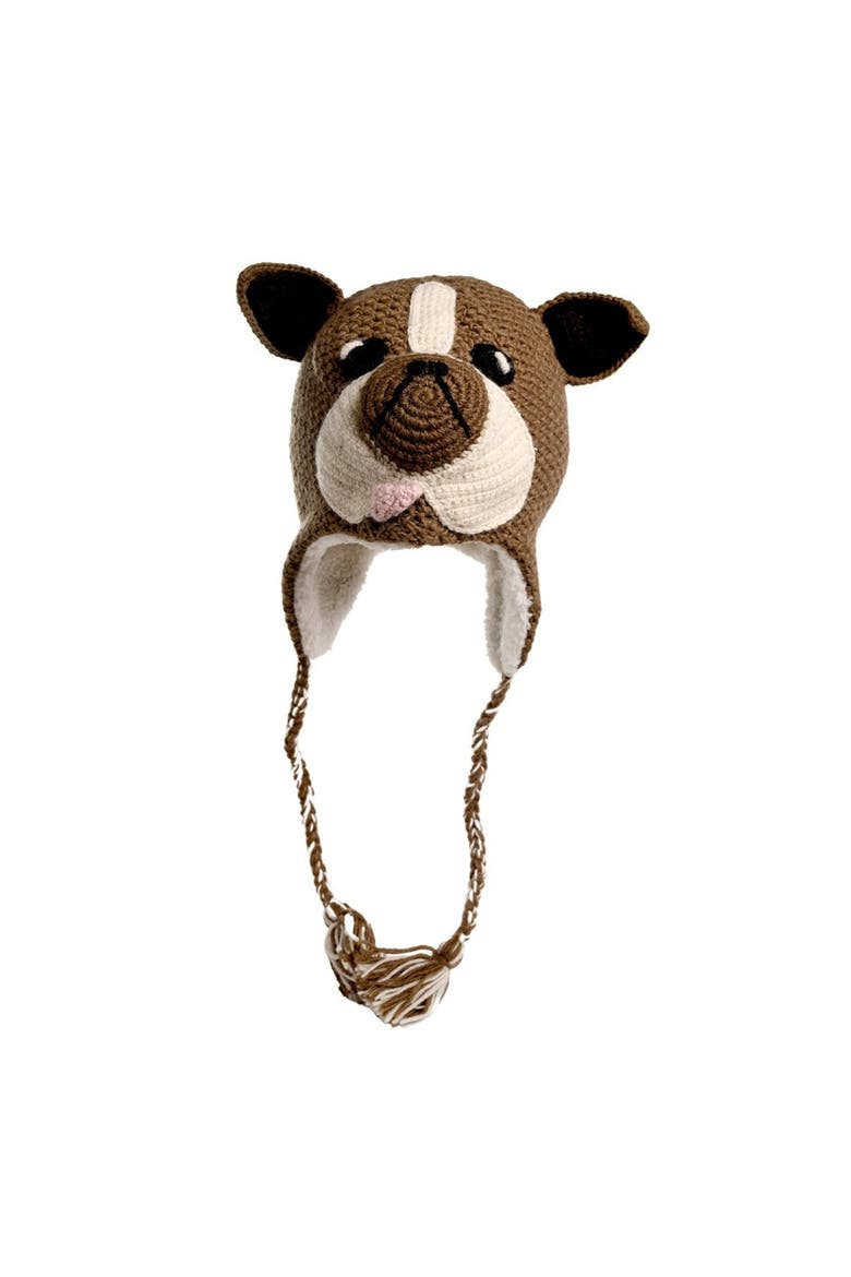 Crochet Bulldog Hat, Main, color, Brown