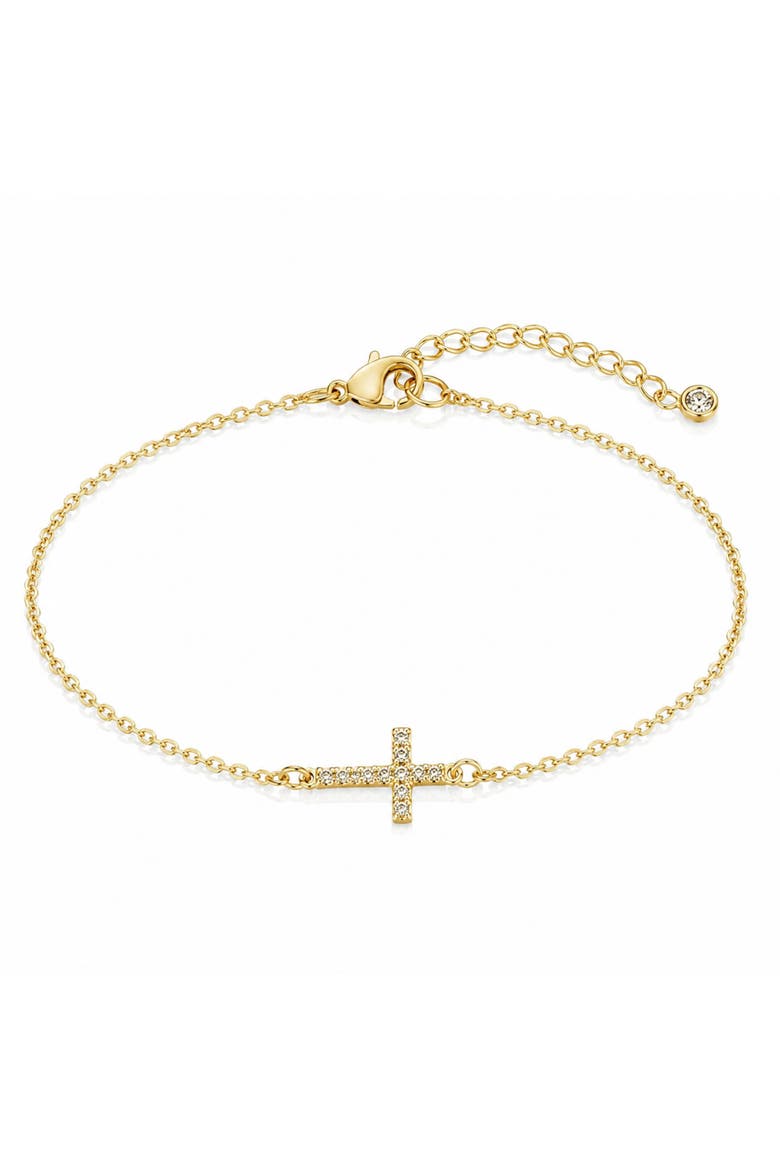 Gold-Tone Pave Cross Chain Bracelet, Main, color, Gold