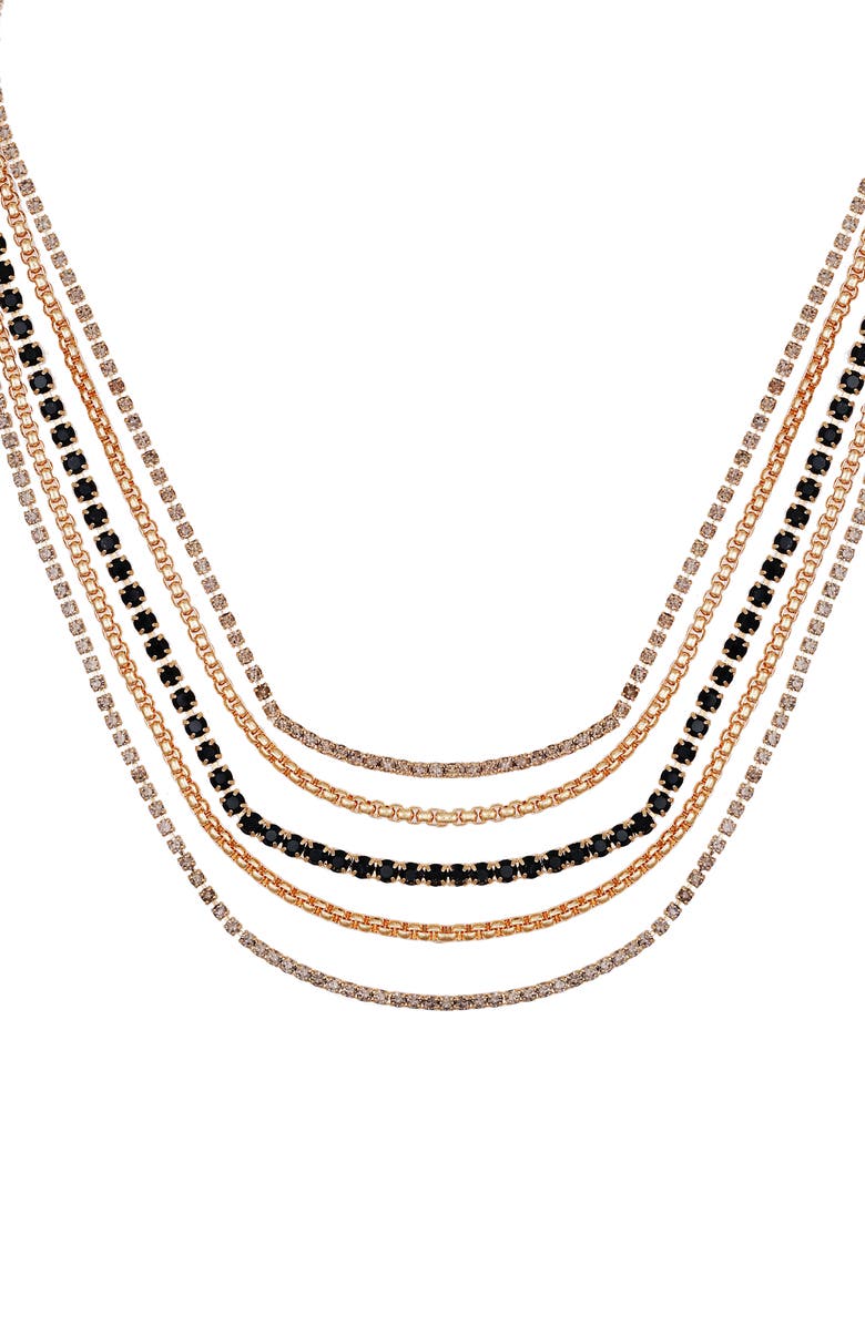 Vince Camuto Crystal Layered Chain Necklace, Main, color, Gold Tone