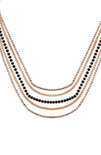 Vince Camuto Crystal Layered Chain Necklace In Gold Tone