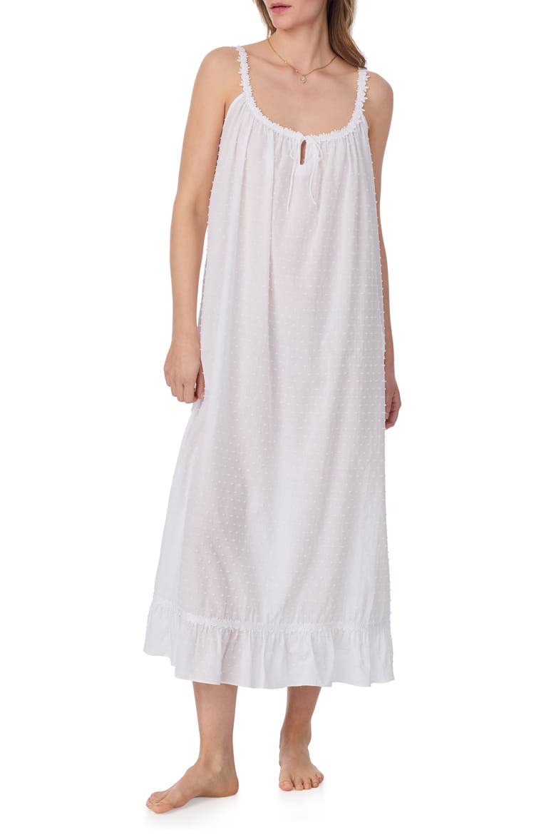 Swiss Dot Strappy Long Cotton Ballet Nightgown, Main, color, WHITE