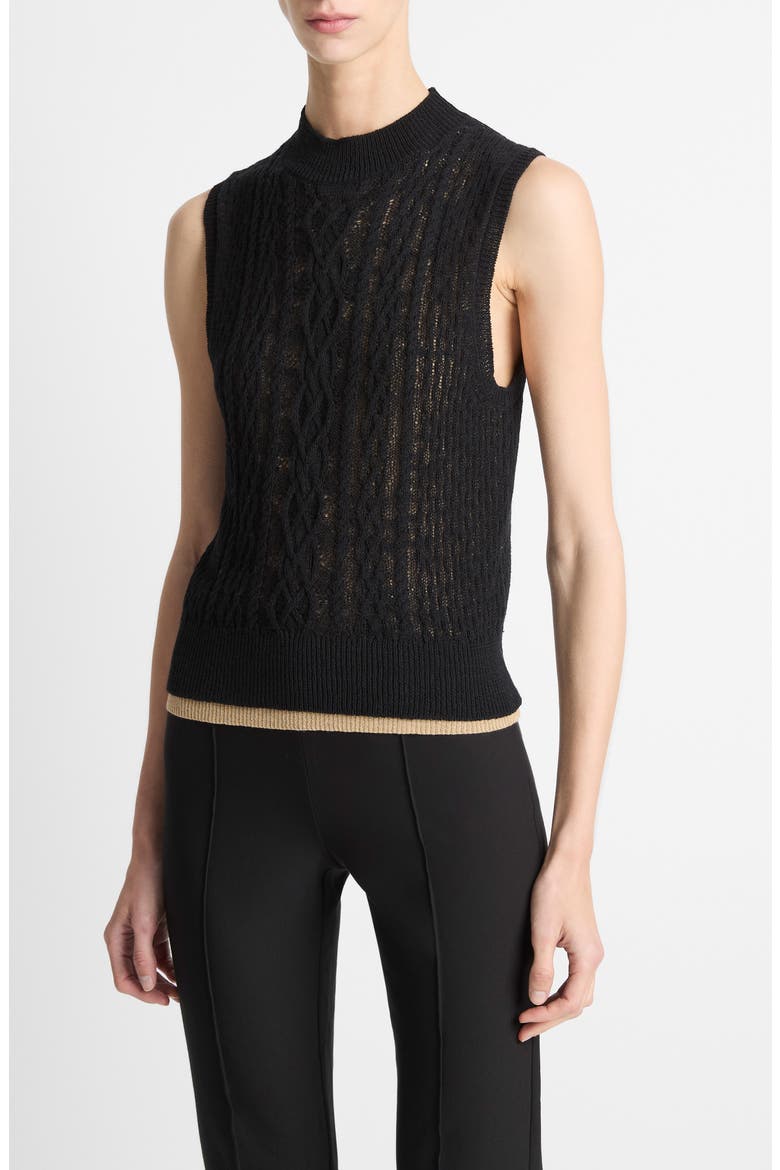 Mock Neck Cable Stitch Sweater Vest, Main, color, BLACK/GOLD CLIFF