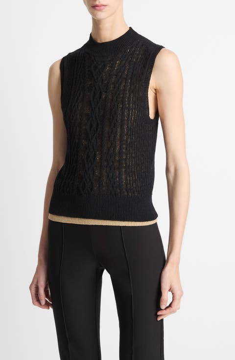 Mock Neck Cable Stitch Sweater Vest