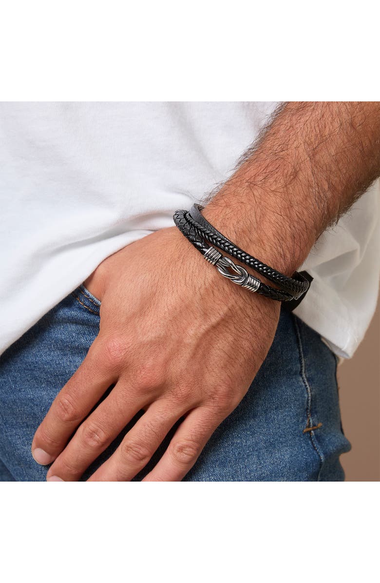 Lucky Brand Knot 3-Row Super-fiber Leather Bracelet, Alternate, color, Black, Silver