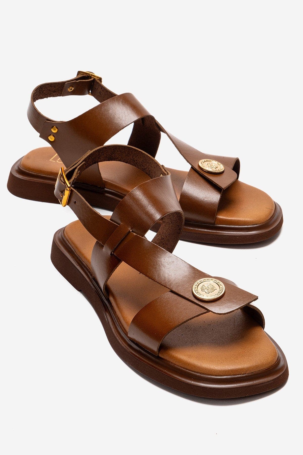 Quella Leather Buckle Sandal, Main, color, Cognac