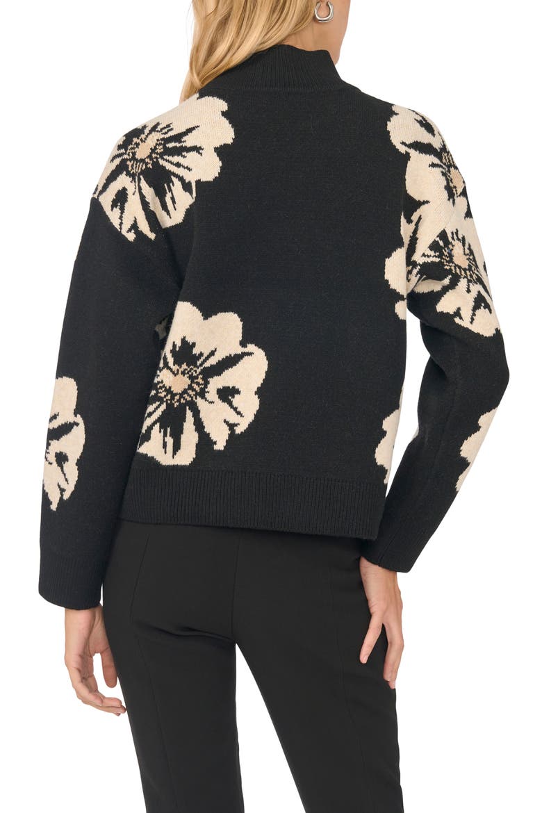 Floral Jacquard Mock Neck Sweater, Alternate, color, RICH BLACK