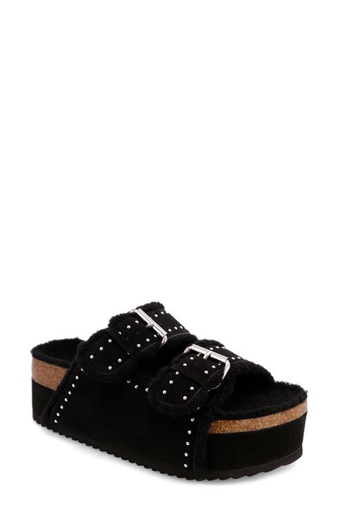 Brookie Faux Shearling Platform Slide Sandal (Women)