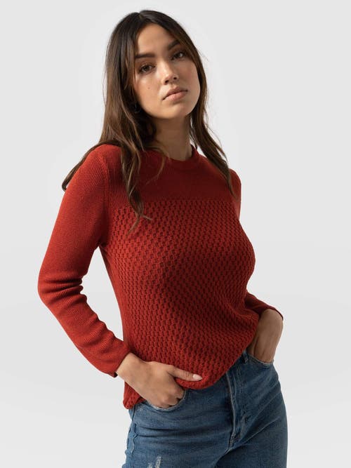 Saint + Sofia Honeycomb Rib Sweater In Orange