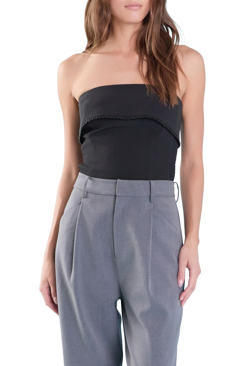 Strapless Pearl Bead Trim Foldover Top, Main, color, BLACK