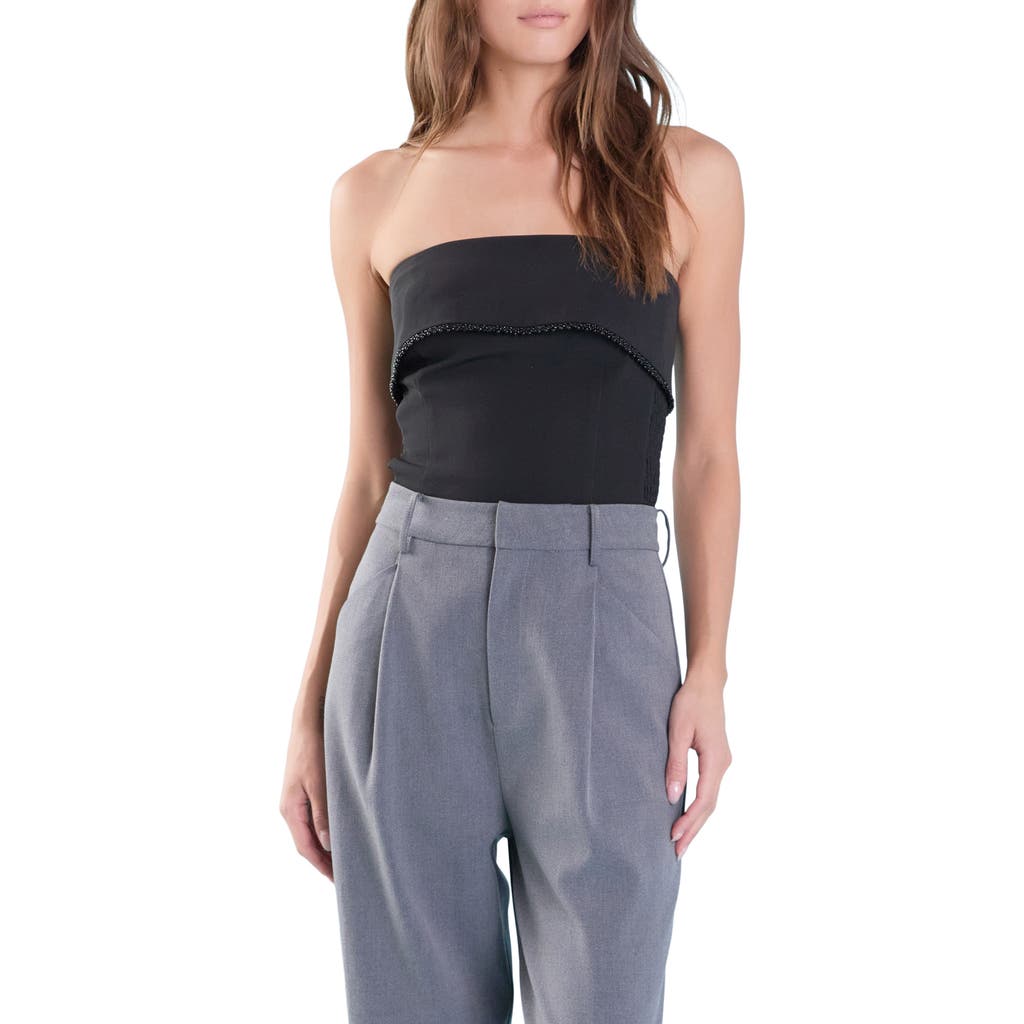 Endless Rose Strapless Pearl Bead Trim Foldover Top In Black