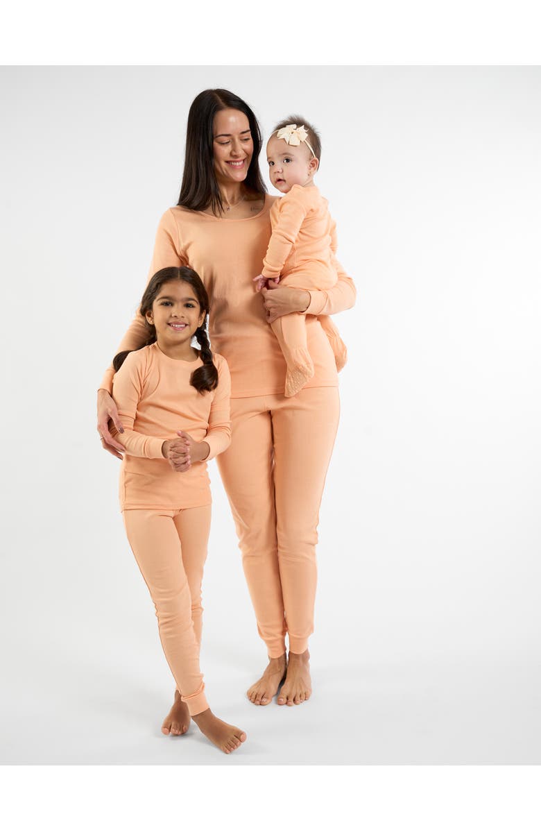 Leveret Kids Short Sleeve Cotton Solid Matching Family Pajamas, Alternate, color, Peach
