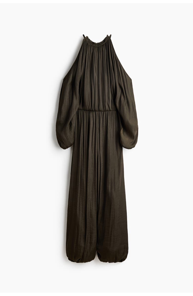 H&M Cold-shoulder Satin Jumpsuit, Main, color, Dark Khaki Green