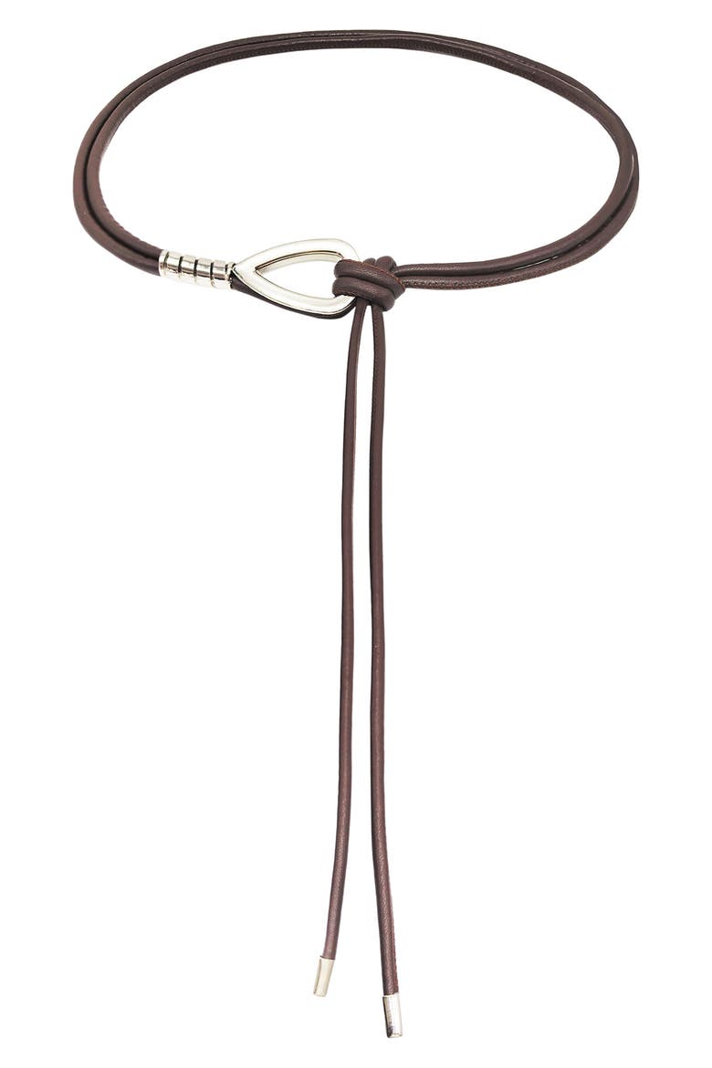 Chrome Faux Leather Tie Belt, Main, color, SILVER/ BROWN