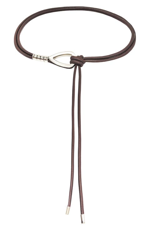 Chrome Faux Leather Tie Belt