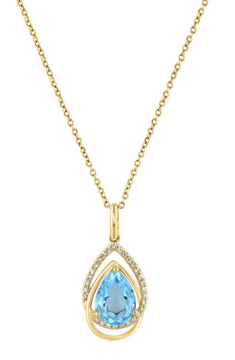 EFFY 14K Gold Blue Topaz Diamond Pavé Halo Pendant Necklace, Alternate, color, 