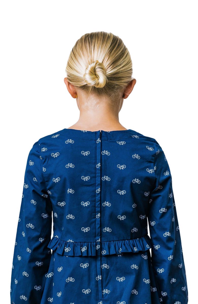 Hope & Henry Girls' Ruffle Waist Dress, Kids, Alternate, color, Navy Bicycle Print
