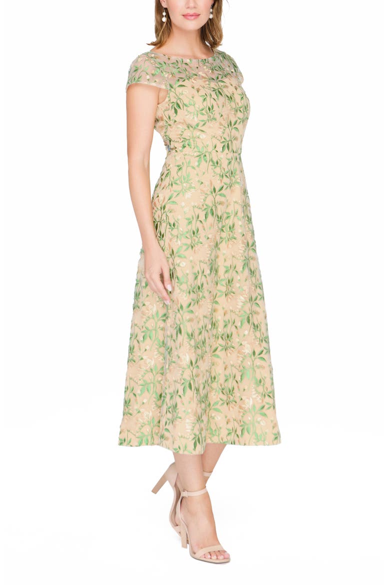 Sulllivan Floral Embroidery Cocktail A-Line Dress, Alternate, color, MAIZE GREEN