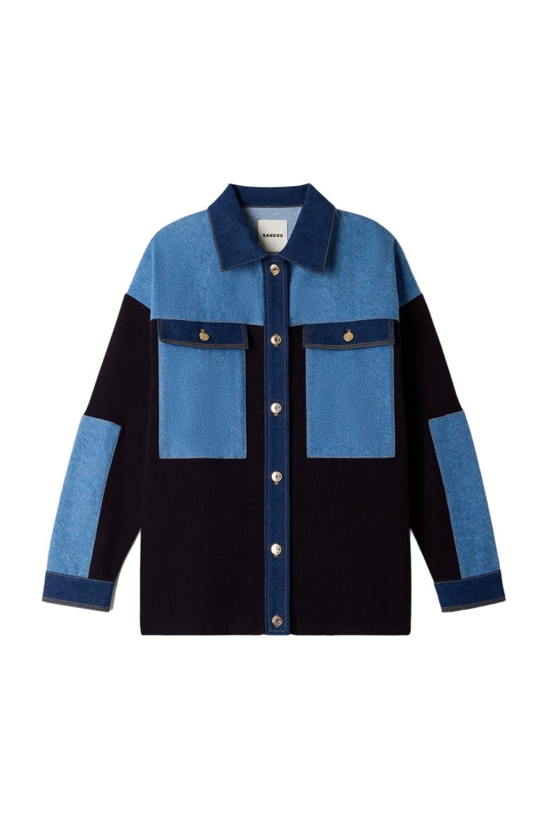 Oversized denim mix cardigan, Alternate, color, Blue