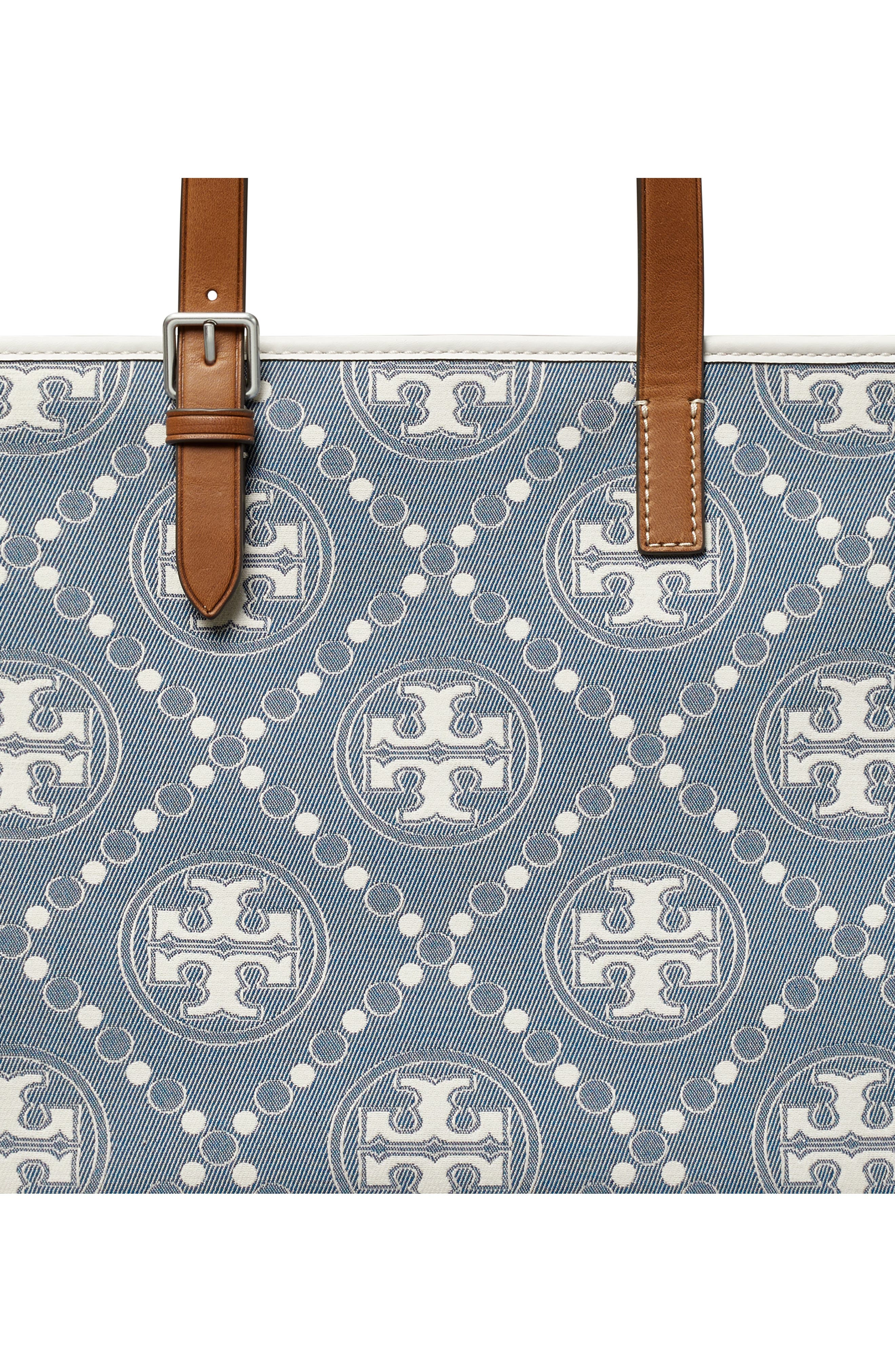 Tory Burch Small T Monogram Denim Tote, Alternate, color, 