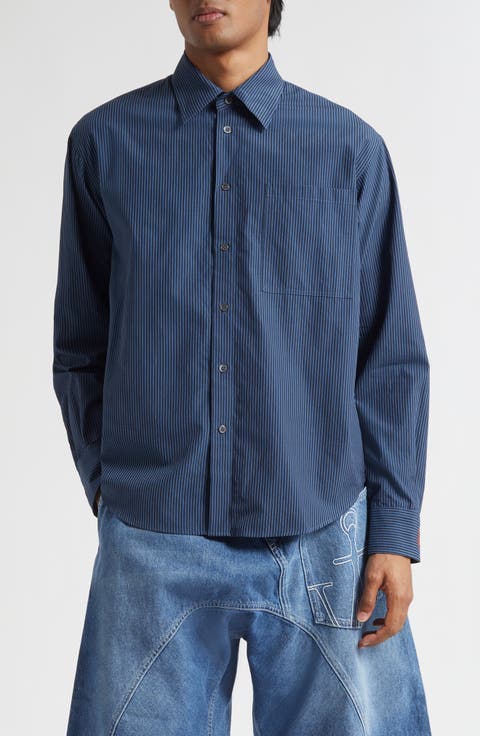 Patchwork Stripe Cotton Button-Up Shirt