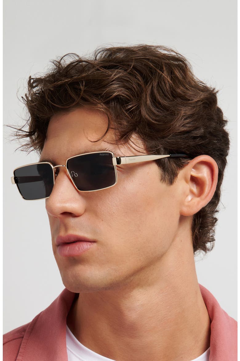 56mm Polarized Rectangular Sunglasses, Alternate, color, GOLD GREY/ GREY PZ