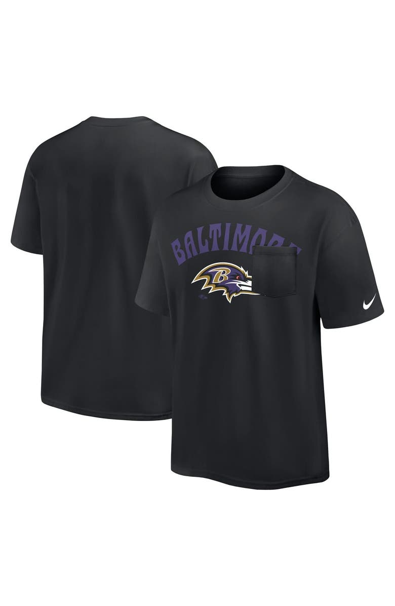 Nike Men's Nike Black Baltimore Ravens Rewind Heavy Max 90 Pocket T-Shirt, Alternate, color, Black