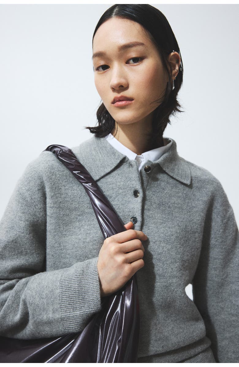 H&M Wool Polo Jumper, Alternate, color, Gray Melange