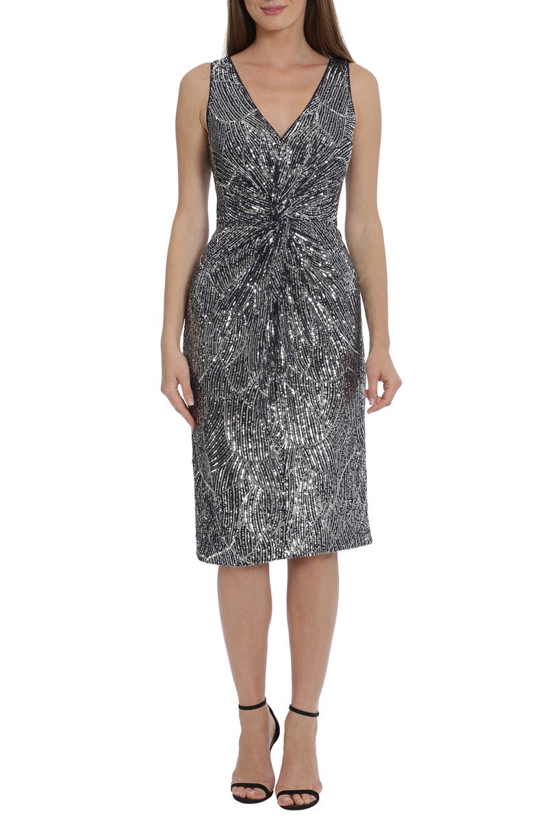 Maggy London Twist Front Sequin Cocktail Dress, Main, color, 