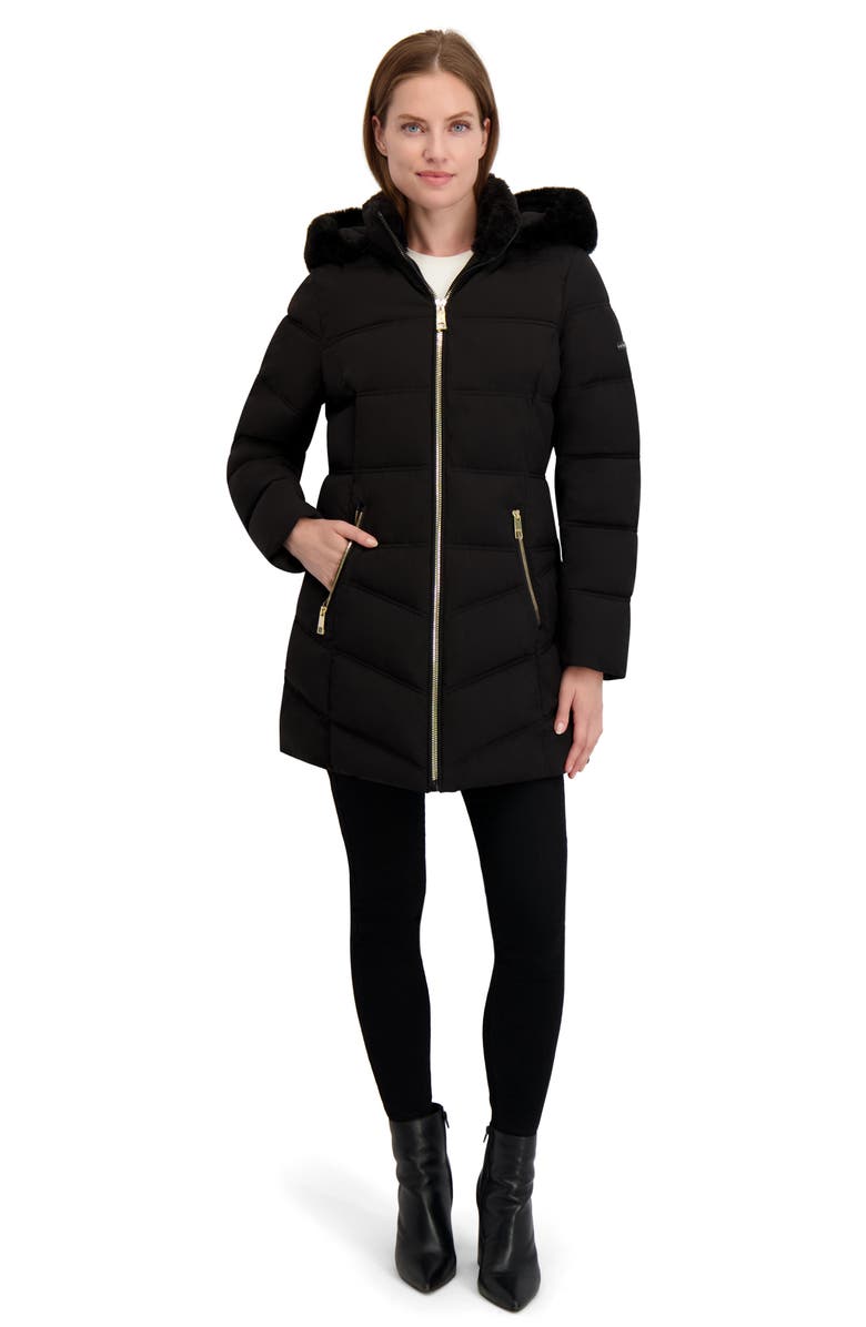 Laundry by Shelli Segal Soft Tech Puffer Jacket with Removable Faux Fur Trim Hood, Alternate, color, 