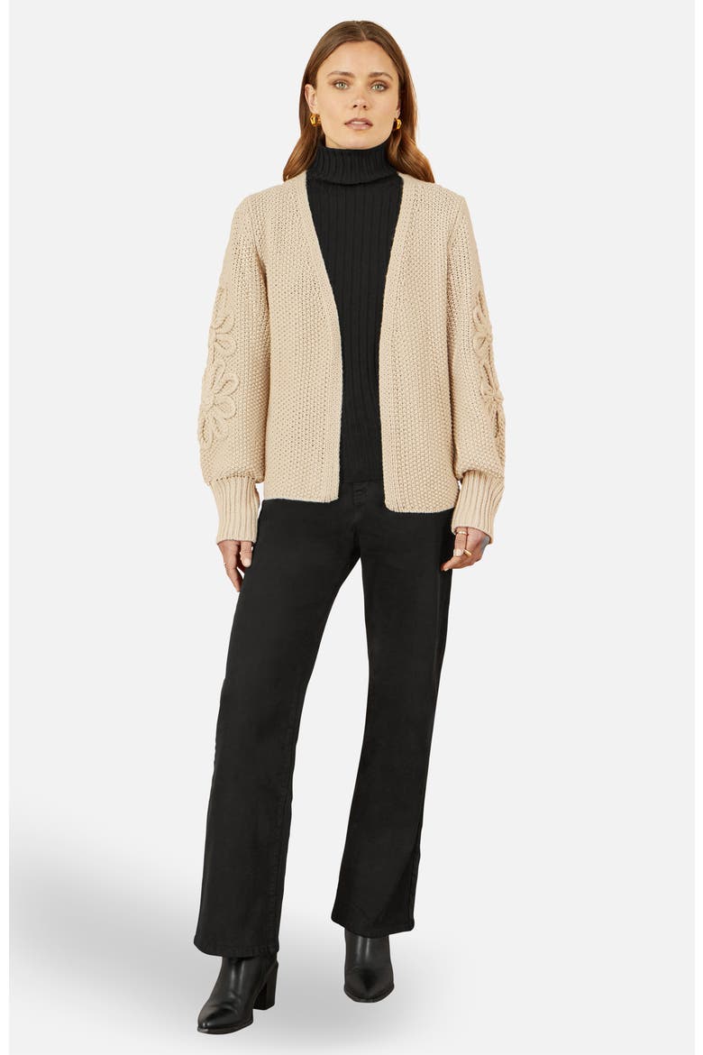 Flower Detail Long Sleeve Cardigan, Alternate, color, Beige