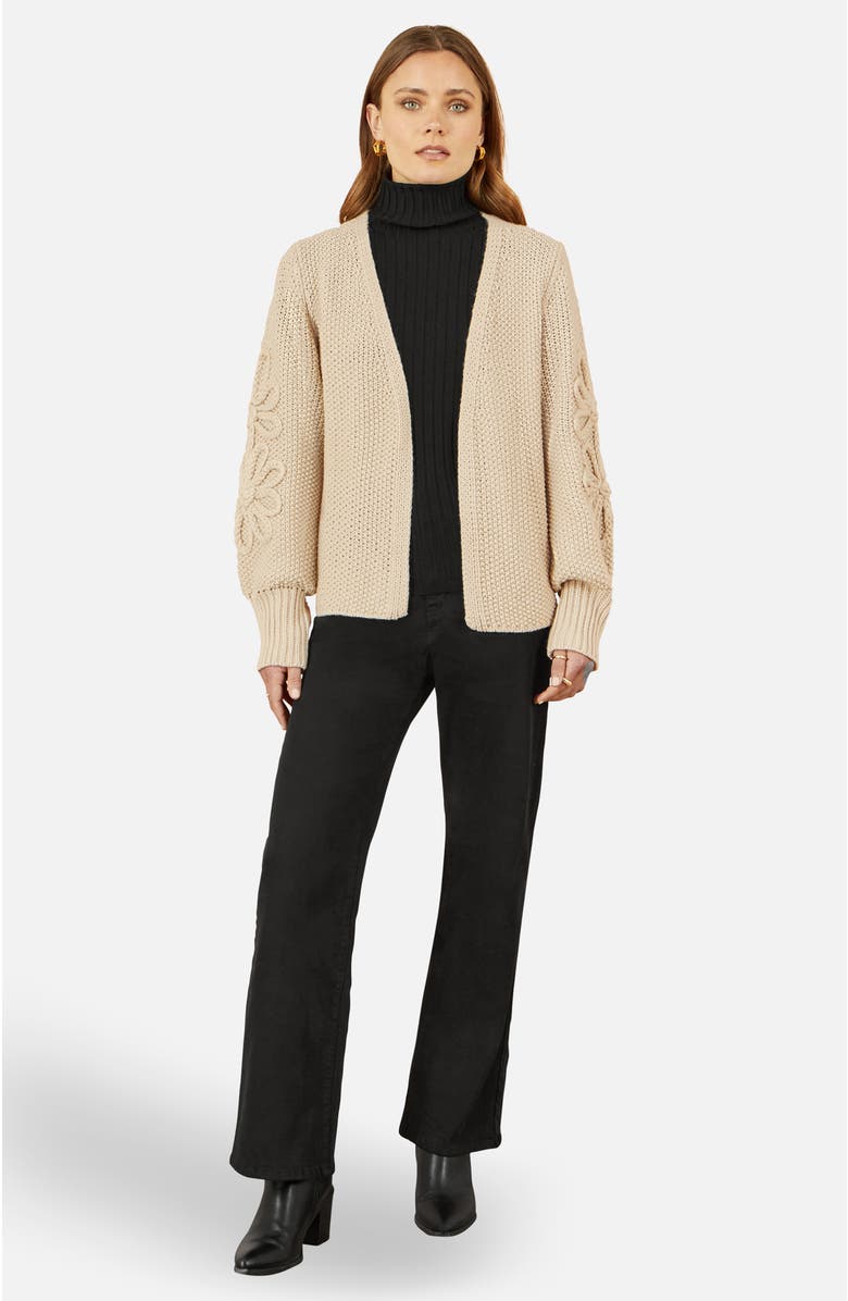 Yumi Flower Detail Long Sleeve Cardigan, Alternate, color, Beige