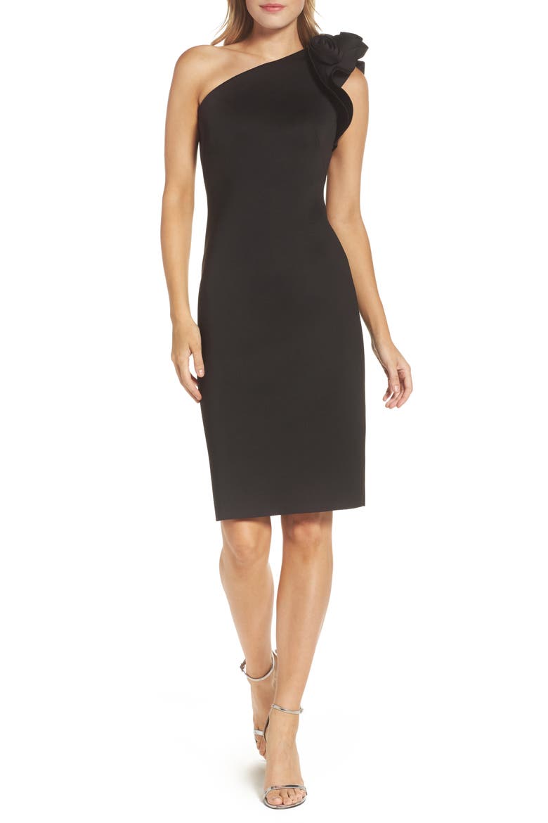 One-Shoulder Sheath Cocktail Dress, Main, color, BLACK