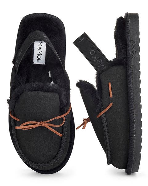 Kids' Bow-Trim Microsuede Moccasin Slide Slippers