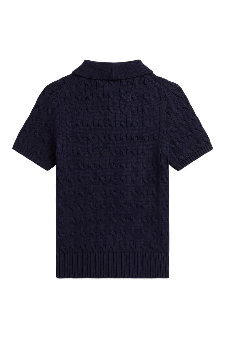 Kids' Cabled Cotton Polo Sweater, Alternate, color, RL NAVY