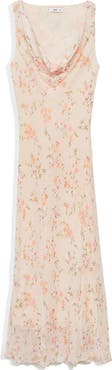 MANGO Floral Print Cowl Neck Dress