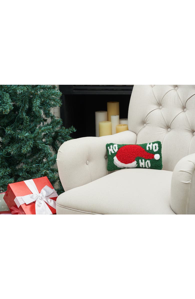 C&F Home "Ho, Ho, Ho" Santa Hat Hooked Petite Accent Pillow, 6" x 12", Alternate, color, Green