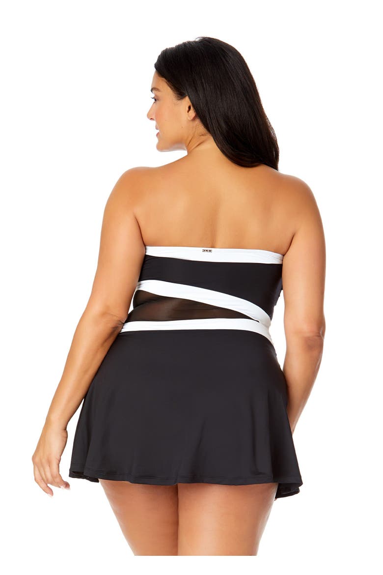 Women's Plus Mesh Around Paneled Strapless Mesh Swim Dress, Alternate, color, Black